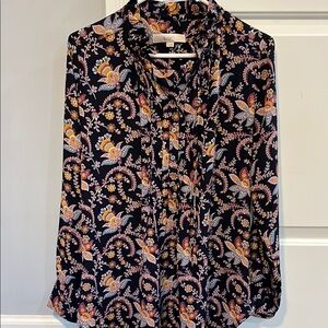 LOFT Brown Ruffled 3/4 Sleeve Blouse